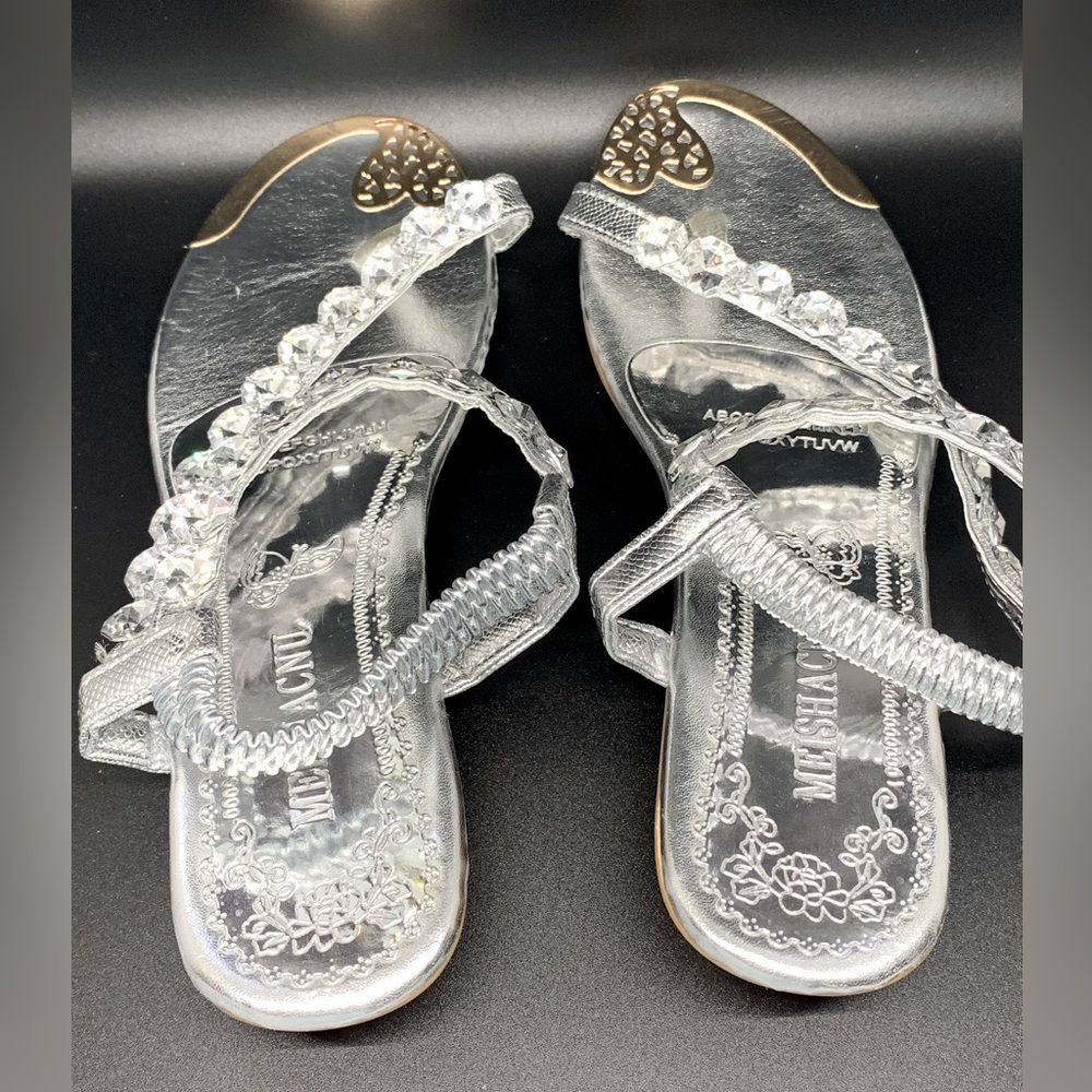 Ladies Silver Gold and Rhinestone low heel wedge sandal!  European size 39!